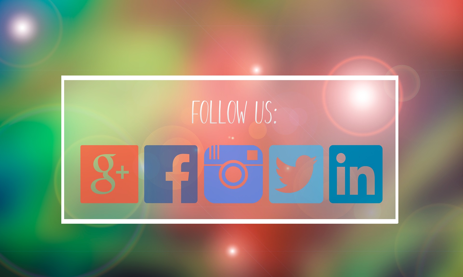 A "Follow us" picture with social media icons (Google, Facebook...)